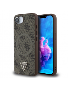 Guess PU 4G Strass Triangle metalllogofodral för iPhone 16e Brun