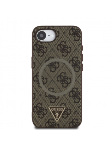 Guess PU 4G Strass Triangle metalllogofodral för iPhone 16e Brun