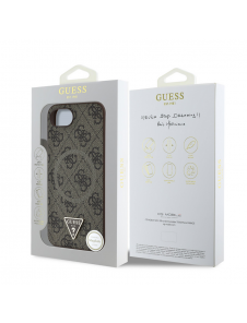 Guess PU 4G Strass Triangle metalllogofodral för iPhone 16e Brun