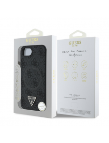 Guess PU 4G Strass Triangle Metal Logo Fodral till iPhone 16e Svart