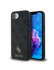 Guess PU 4G Small Metal Logo MagSafe Fodral för iPhone 16e Grå