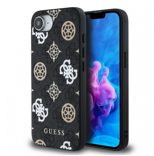 Guess PU 4G Peony MagSafe Fodral för iPhone 16e Svart