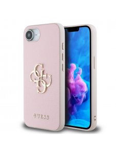 Guess PU Grained 4G metalllogofodral för iPhone 16e Rosa