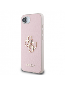 Guess PU Grained 4G metalllogofodral för iPhone 16e Rosa