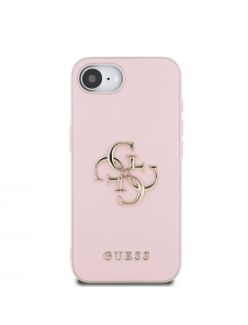 Guess PU Grained 4G metalllogofodral för iPhone 16e Rosa