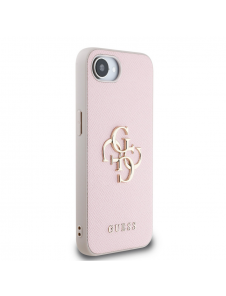 Guess PU Grained 4G metalllogofodral för iPhone 16e Rosa
