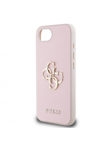 Guess PU Grained 4G metalllogofodral för iPhone 16e Rosa