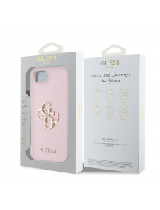 Guess PU Grained 4G metalllogofodral för iPhone 16e Rosa