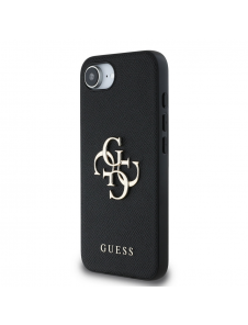 Guess PU Grained 4G metalllogofodral för iPhone 16e Svart