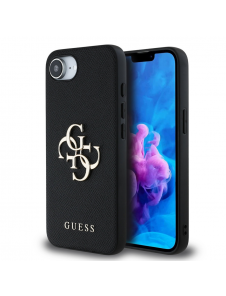 Guess PU Grained 4G metalllogofodral för iPhone 16e Svart