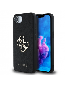 Guess PU Grained 4G metalllogofodral för iPhone 16e Svart