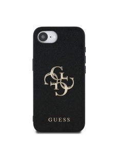 Guess PU Grained 4G metalllogofodral för iPhone 16e Svart