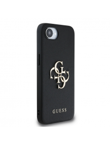 Guess PU Grained 4G metalllogofodral för iPhone 16e Svart