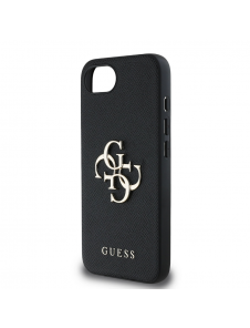 Guess PU Grained 4G metalllogofodral för iPhone 16e Svart