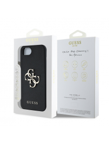 Guess PU Grained 4G metalllogofodral för iPhone 16e Svart