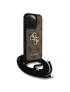 Guess PU 4G Metal Logo Crossbody Strap Case för iPhone 16 Pro Brown