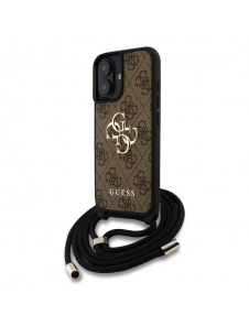 Guess PU 4G Metal Logo Crossbody Strap Fodral till iPhone 16 Brun