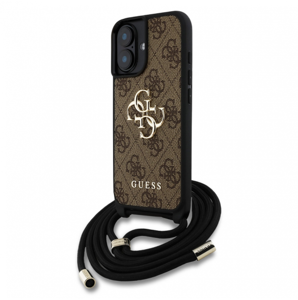 Guess PU 4G Metal Logo Crossbody Strap Fodral till iPhone 16 Brun