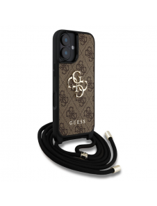 Guess PU 4G Metal Logo Crossbody Strap Fodral till iPhone 16 Brun
