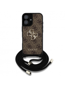 Guess PU 4G Metal Logo Crossbody Strap Fodral till iPhone 16 Brun
