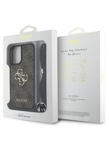 Guess PU 4G Metal Logo Crossbody Strap Fodral till iPhone 16 Brun