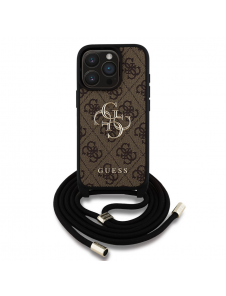 Guess PU 4G Metal Logo Crossbody Strap Case för iPhone 15 Pro Max Brun