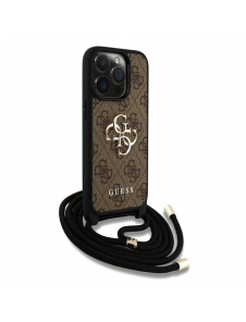 Guess PU 4G Metal Logo Crossbody Strap Case för iPhone 15 Pro Brown
