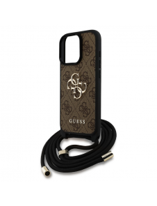 Guess PU 4G Metal Logo Crossbody Strap Case för iPhone 15 Pro Brown