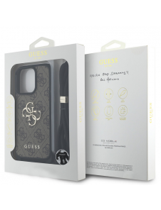 Guess PU 4G Metal Logo Crossbody Strap Case för iPhone 15 Pro Brown