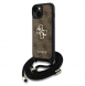Guess PU 4G Metal Logo Crossbody Strap Case för iPhone 15 Brun