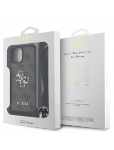 Guess PU 4G Metal Logo Crossbody Strap Case för iPhone 15 Brun