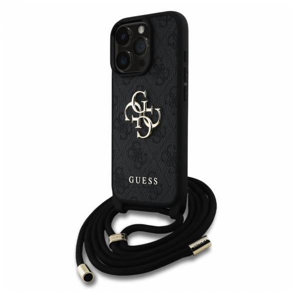 Guess PU 4G Metal Logo Crossbody Strap Fodral för iPhone 16 Pro Max Svart