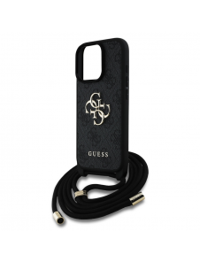 Guess PU 4G Metal Logo Crossbody Strap Fodral för iPhone 16 Pro Max Svart