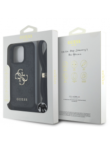 Guess PU 4G Metal Logo Crossbody Strap Fodral för iPhone 16 Pro Max Svart