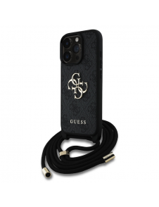 Guess PU 4G Metal Logo Crossbody Strap Fodral för iPhone 16 Pro Svart