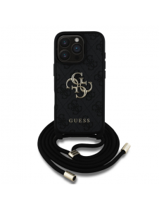 Guess PU 4G Metal Logo Crossbody Strap Fodral för iPhone 16 Pro Svart
