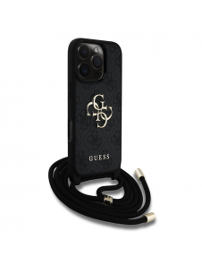 Guess PU 4G Metal Logo Crossbody Strap Fodral för iPhone 16 Pro Svart