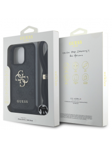 Guess PU 4G Metal Logo Crossbody Strap Fodral för iPhone 16 Pro Svart