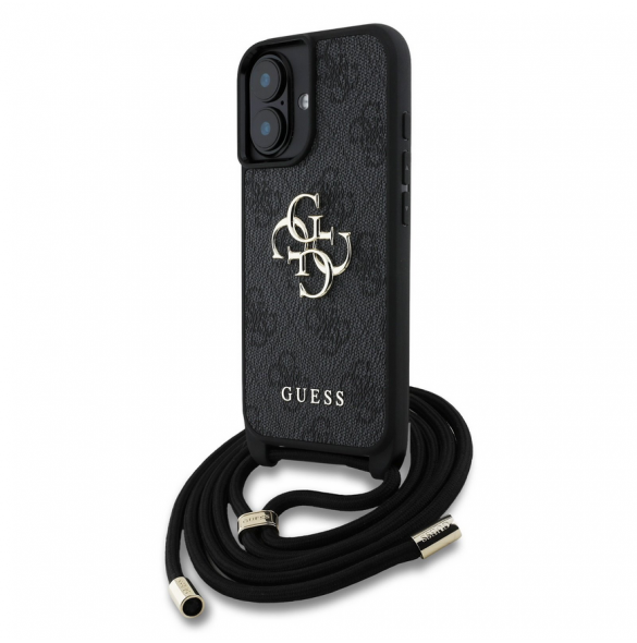 Guess PU 4G Metal Logo Crossbody Strap Fodral till iPhone 16 Svart