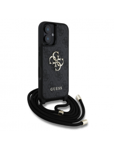 Guess PU 4G Metal Logo Crossbody Strap Fodral till iPhone 16 Svart