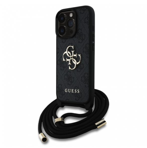 Guess PU 4G Metal Logo Crossbody Strap Fodral för iPhone 15 Pro Max Svart