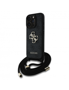 Guess PU 4G Metal Logo Crossbody Strap Fodral för iPhone 15 Pro Max Svart