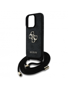 Guess PU 4G Metal Logo Crossbody Strap Fodral för iPhone 15 Pro Max Svart
