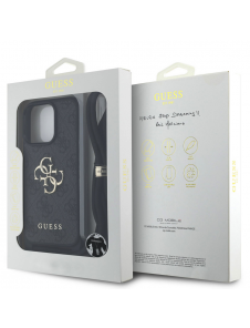 Guess PU 4G Metal Logo Crossbody Strap Fodral för iPhone 15 Pro Max Svart