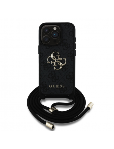 Guess PU 4G Metal Logo Crossbody Strap Case för iPhone 15 Pro Svart