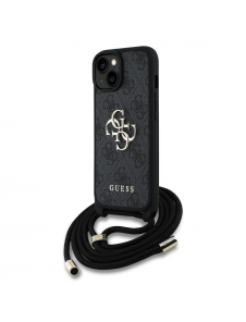 Guess PU 4G Metal Logo Crossbody Strap Fodral till iPhone 15 Svart