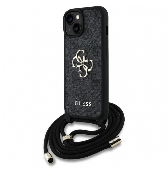 Guess PU 4G Metal Logo Crossbody Strap Fodral till iPhone 15 Svart