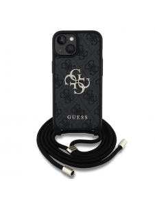 Guess PU 4G Metal Logo Crossbody Strap Fodral till iPhone 15 Svart