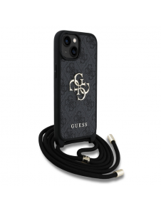 Guess PU 4G Metal Logo Crossbody Strap Fodral till iPhone 15 Svart