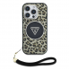 Guess IML Leopard Triangle Logo Strap MagSafe Fodral för iPhone 16 Pro Max Brun